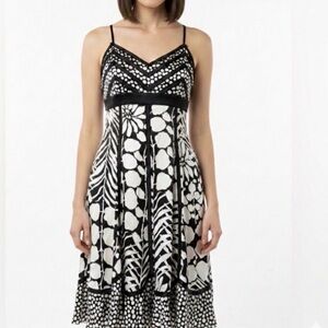 Sue Wong Nocturne Black & White Floral Accented Cocktail Dress Size 6